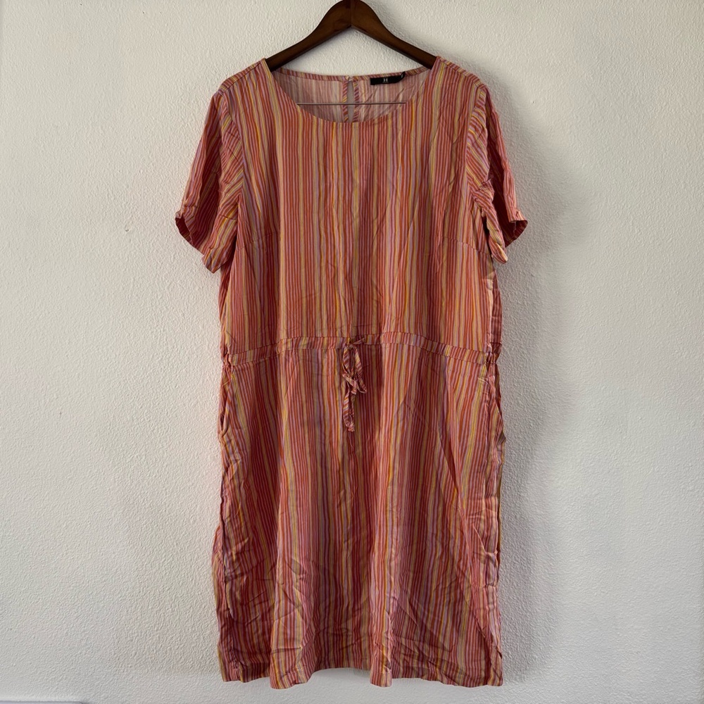 House Striped Dress Relaxed Drawstring Waist Size 44EU (12/14) Boho Natural NEW - Picture 14 of 14